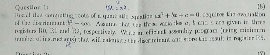 Question 1 : 1 S L = x 2 . Recall that computing