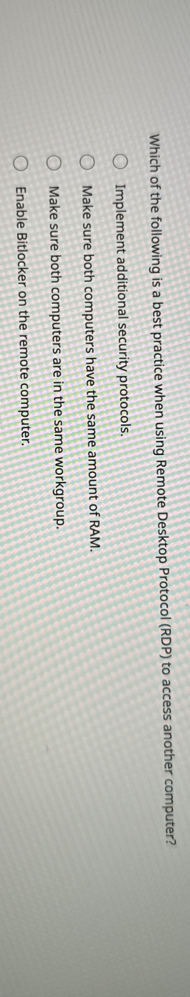 Which of the following is a best practice when