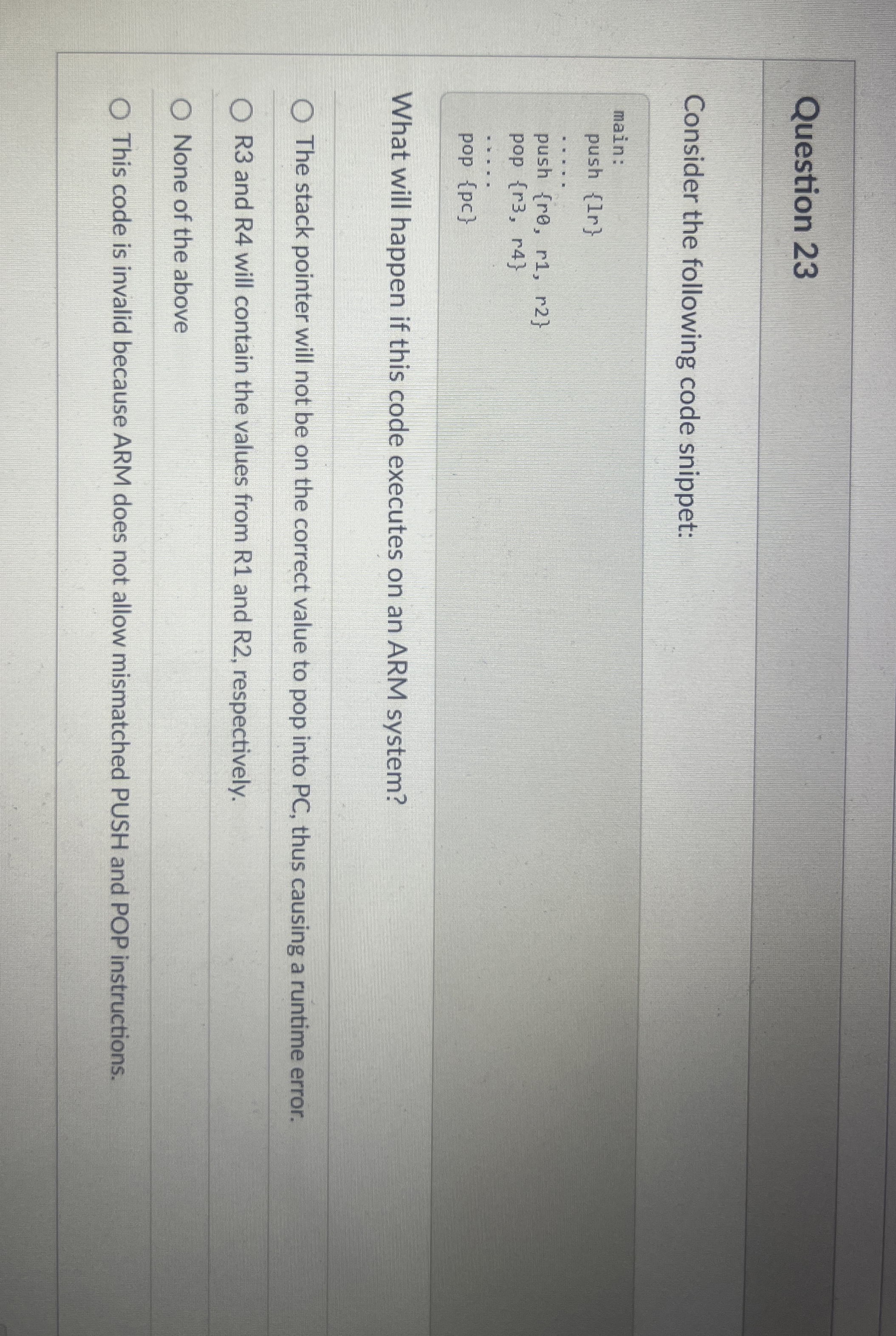 Question 2 3 Consider the following code