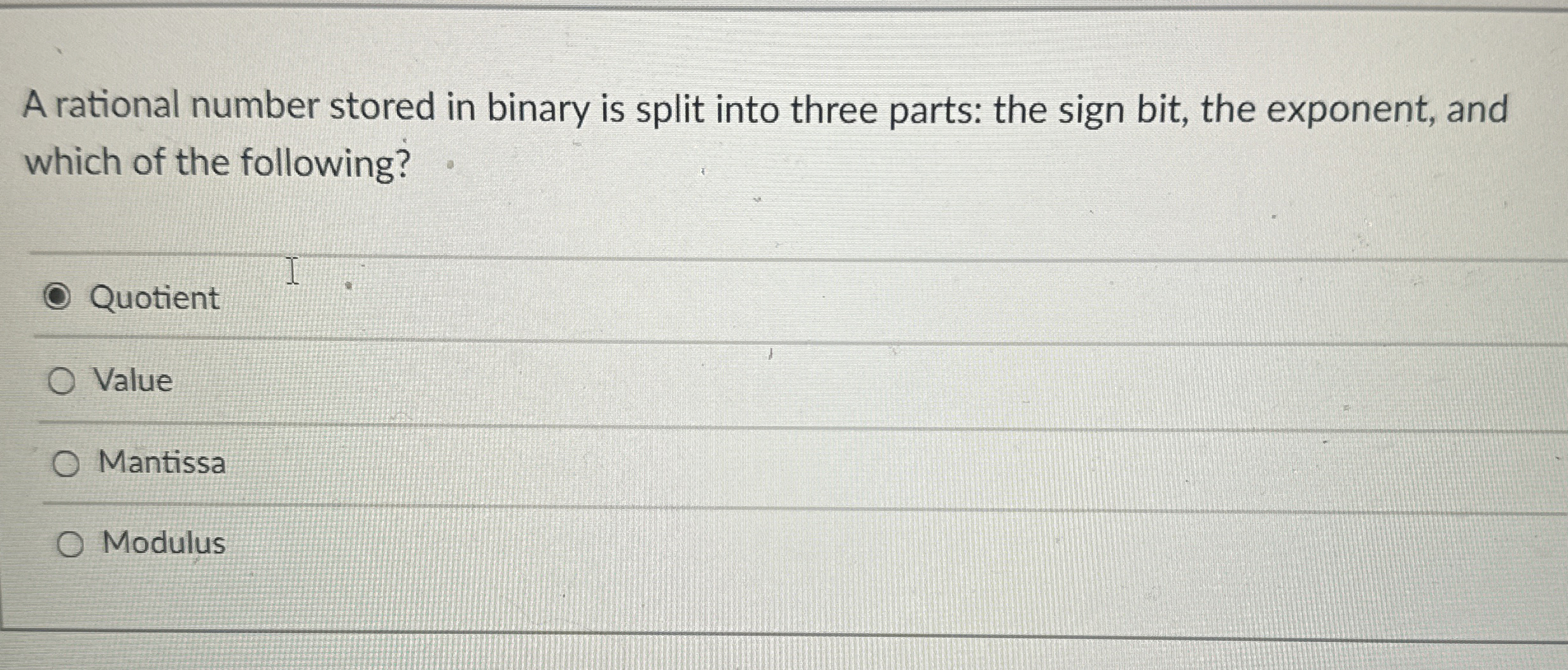 A rational number stored in binary is split into
