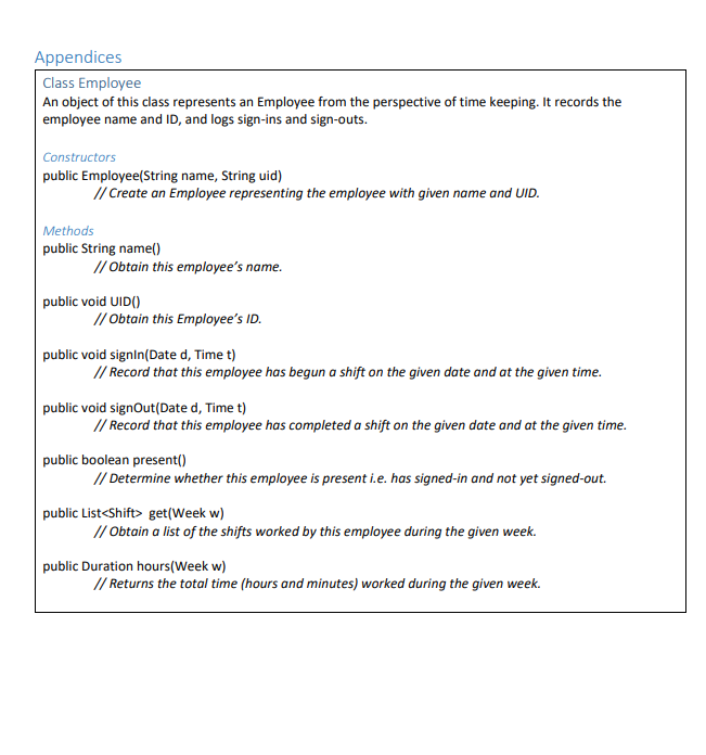 Appendices Class Employee An object of this class