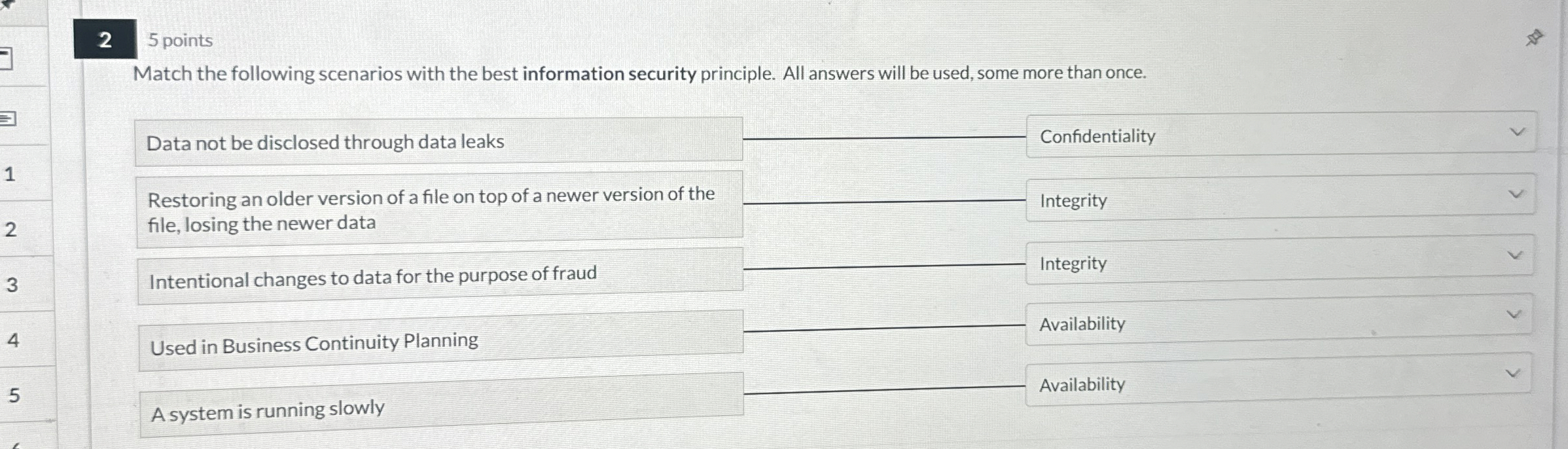 2 5 points Match the following scenarios with the