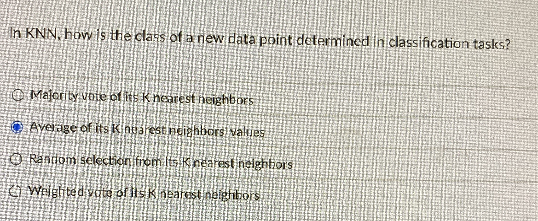 In KNN , how is the class of a new data point