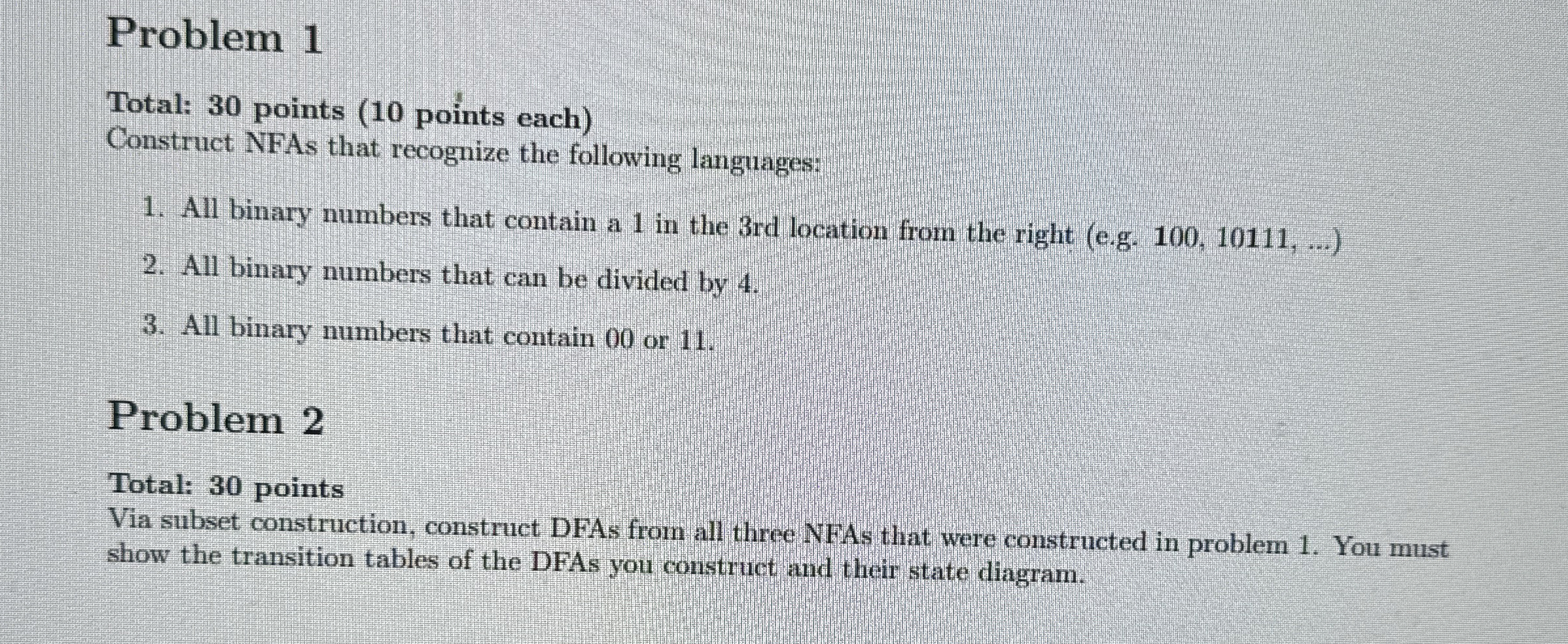Problem 1 Total: 3 0 points ( 1 0 points each )
