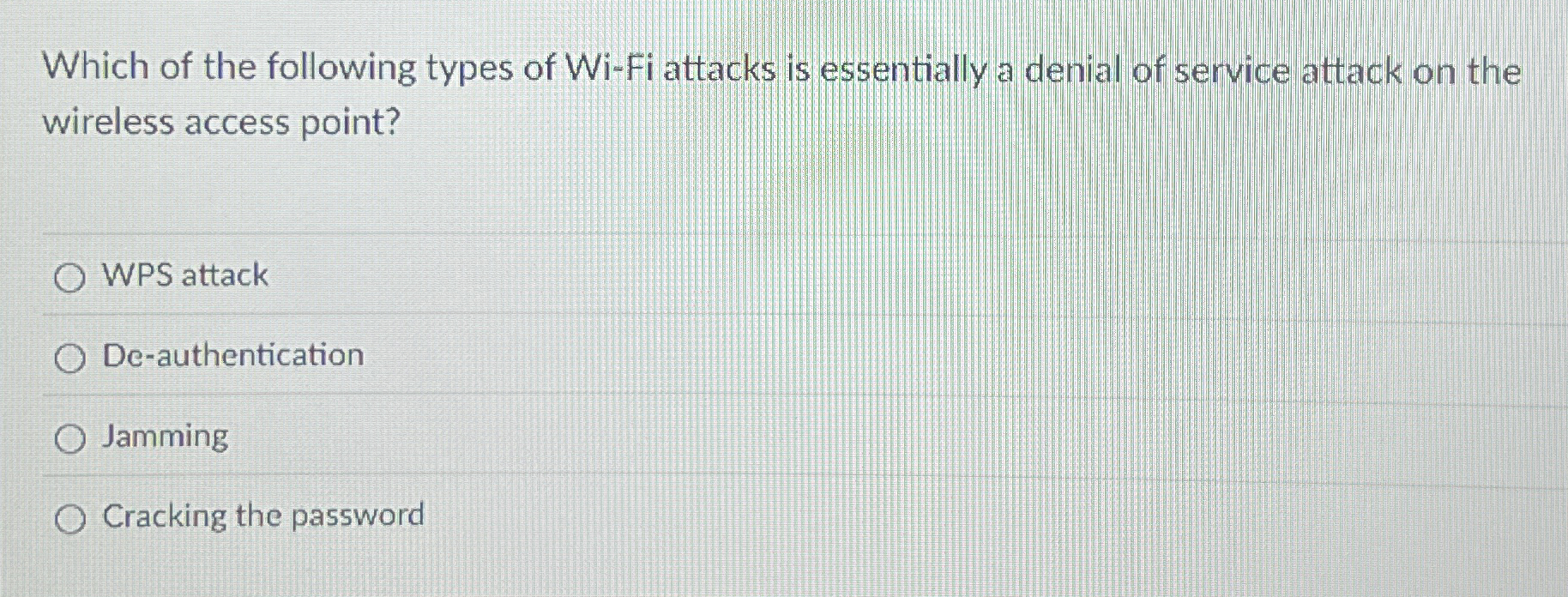 Which of the following types of Wi - Fi attacks