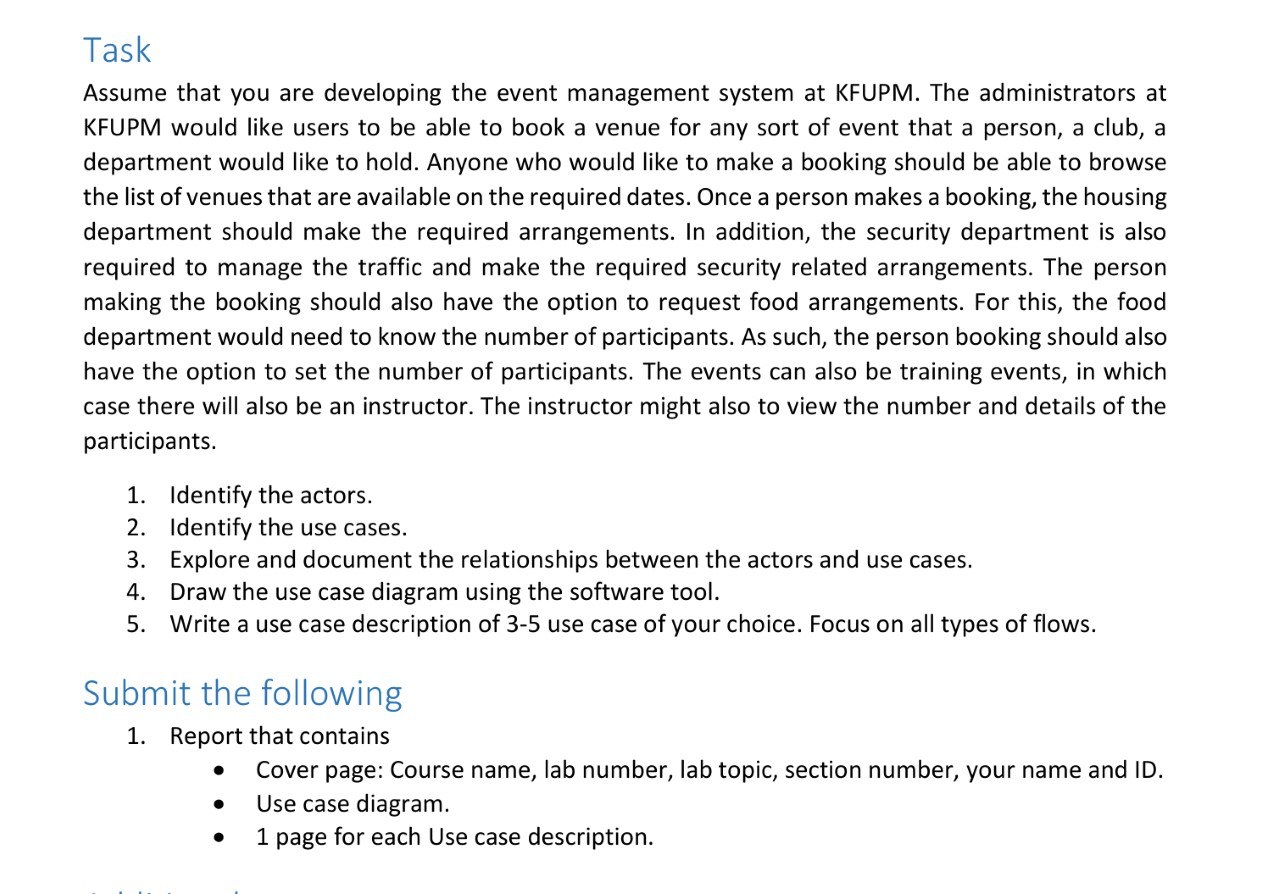 Task Assume that you are developing the event