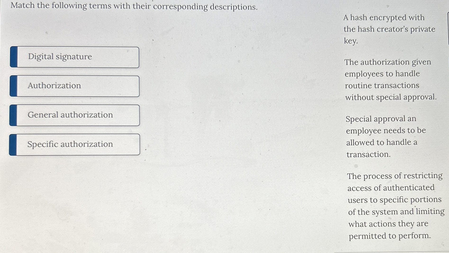 Match the following terms with their