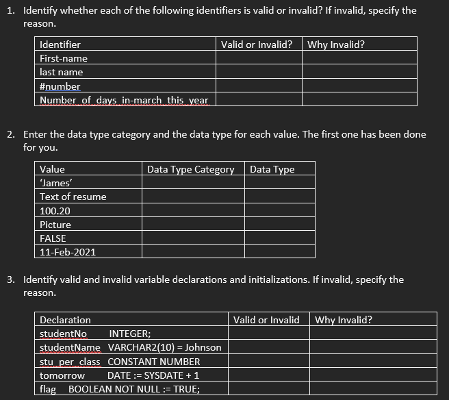 Identify whether each of the following