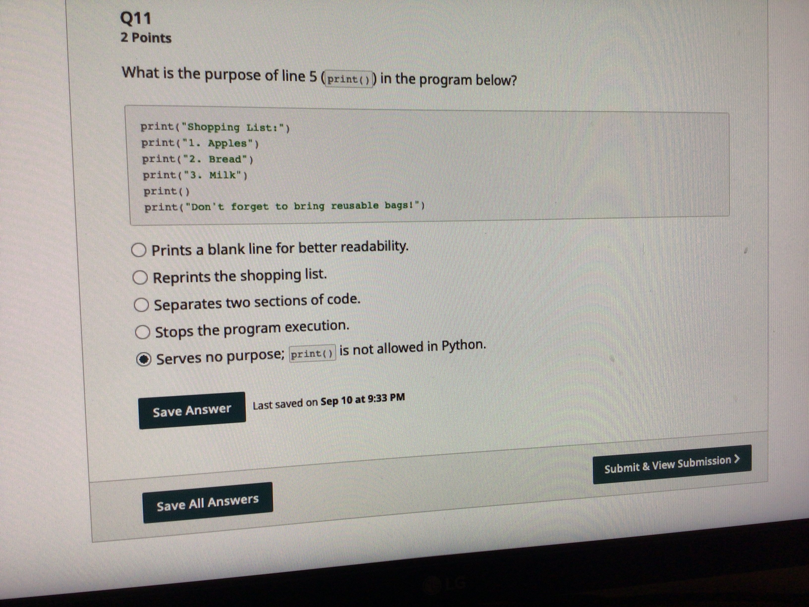 Q 1 1 2 Points What is the purpose of line 5 (