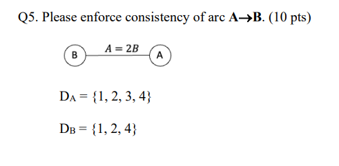 Q 5 . Please enforce consistency of arc A B . ( 1