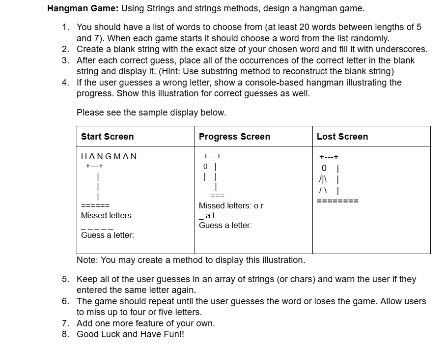 Java program: Hangman Game: Using Strings and