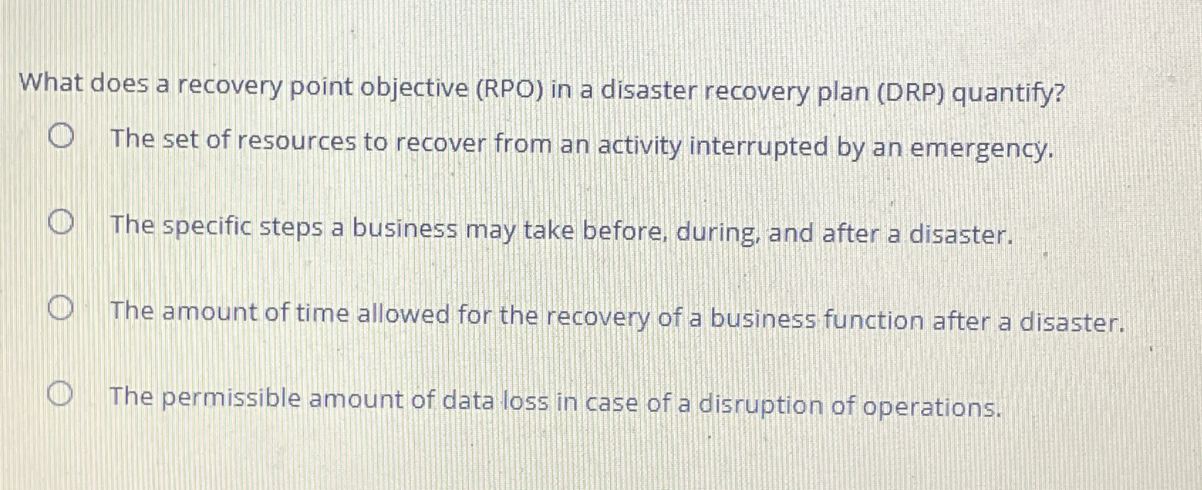 What does a recovery point objective ( RPO ) in a