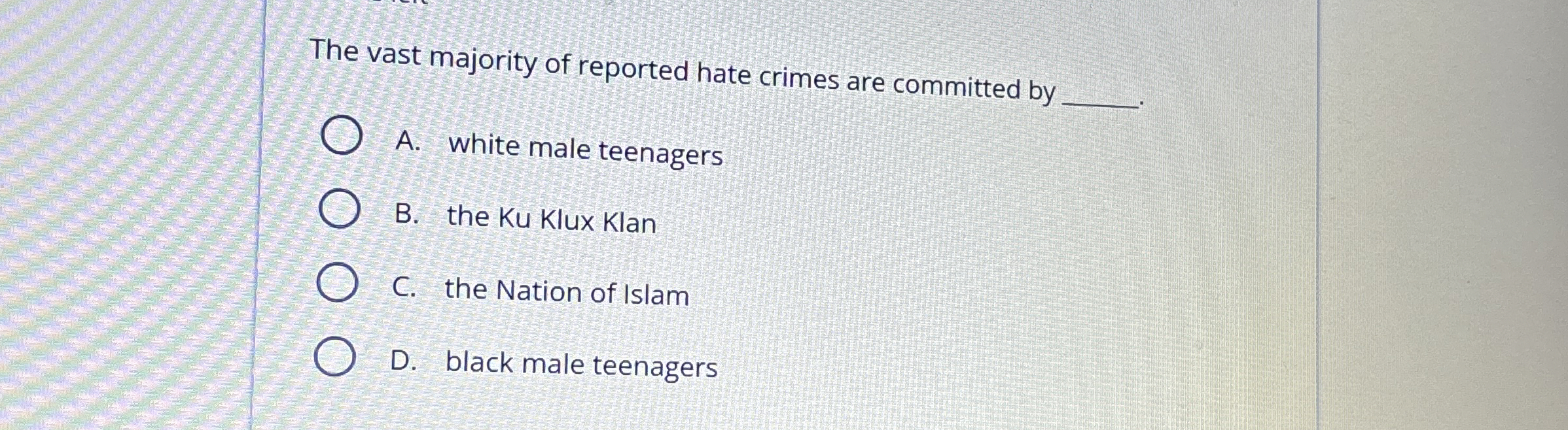 The vast majority of reported hate crimes are