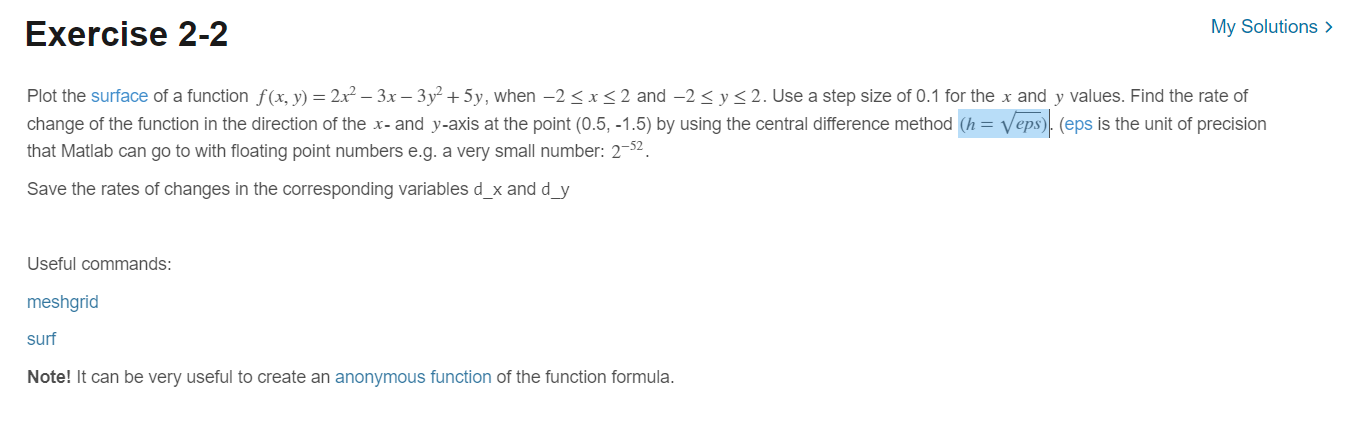 Exercise 2 - 2 Plot the surface of a function f (