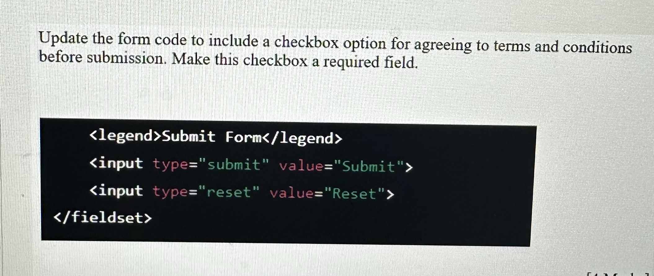 Update the form code to include a checkbox option