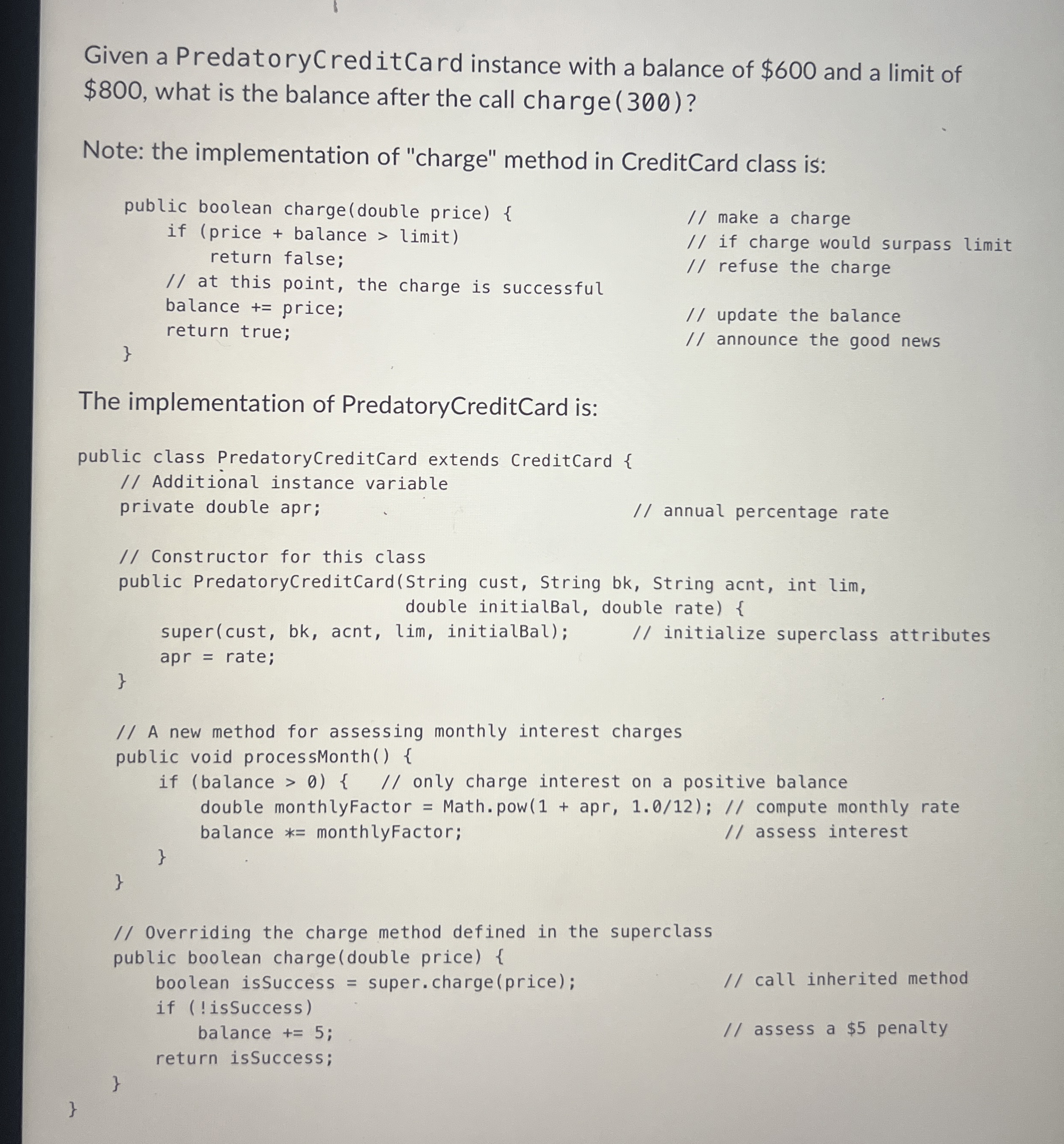 Given a PredatoryCreditCard instance with a