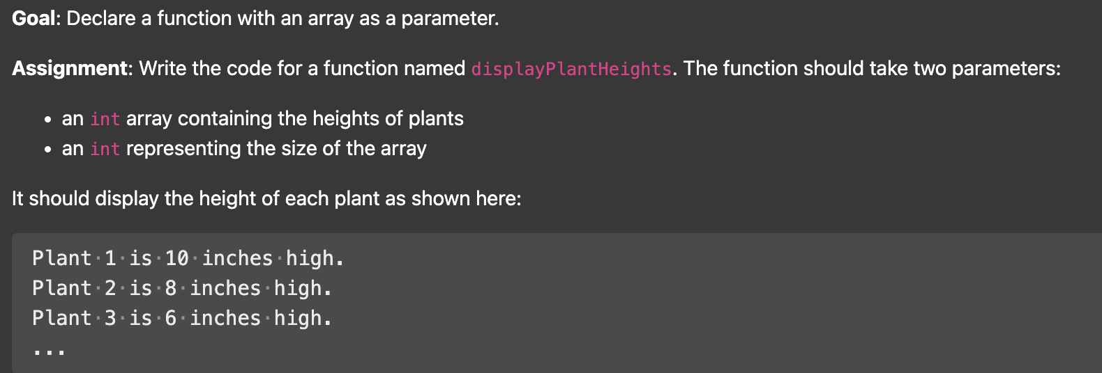 Goal: Declare a function with an array as a