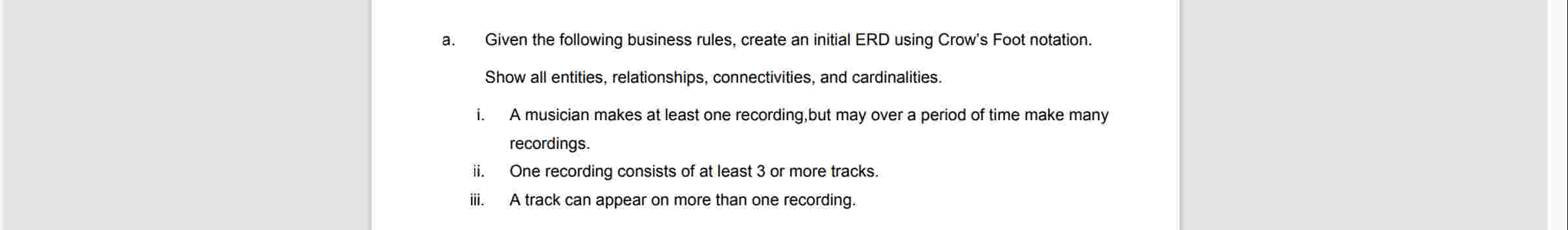 a . Given the following business rules, create an