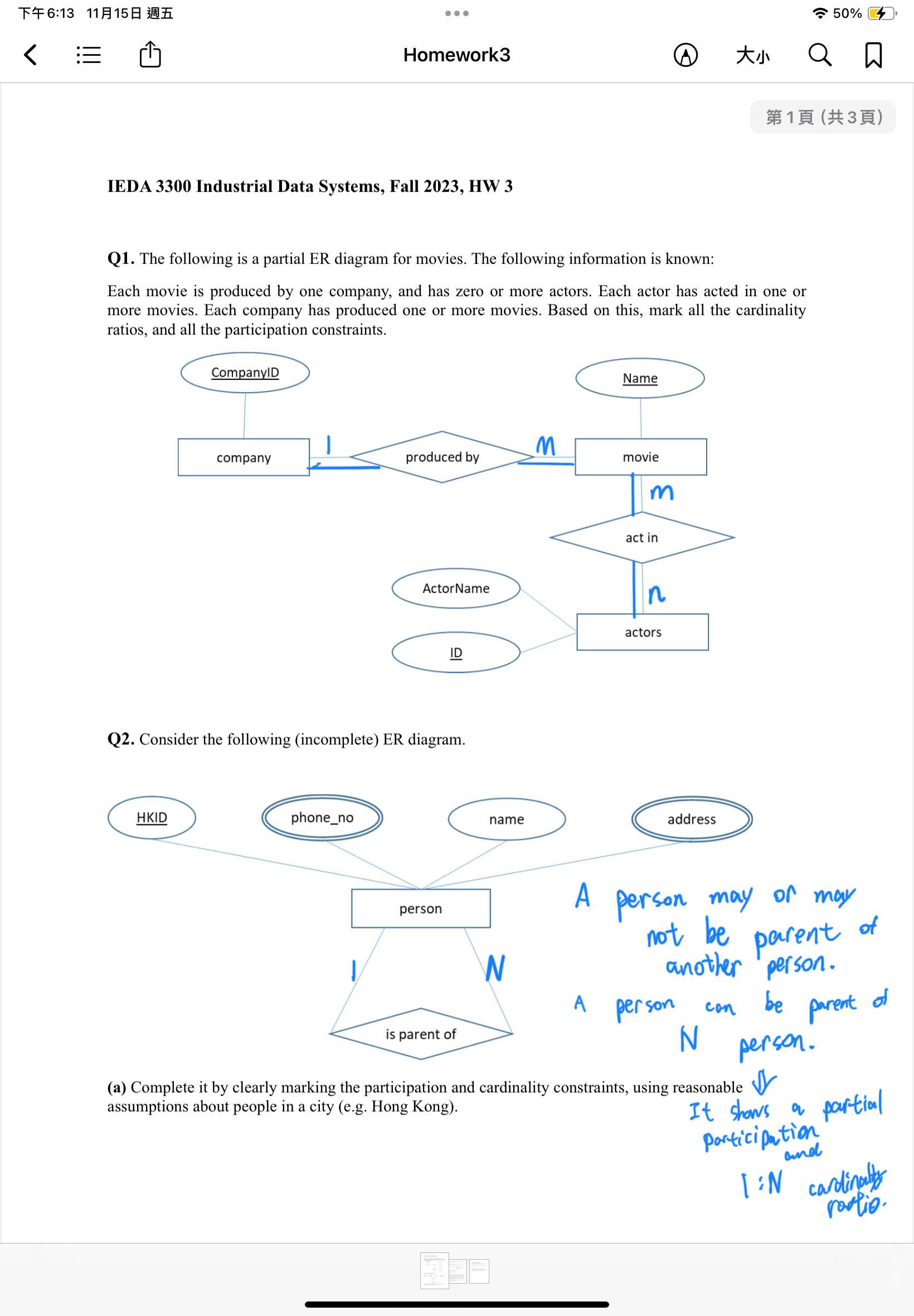 6 : 1 3 1 1 1 5 5 0 % Homework 3 IEDA 3 3 0 0