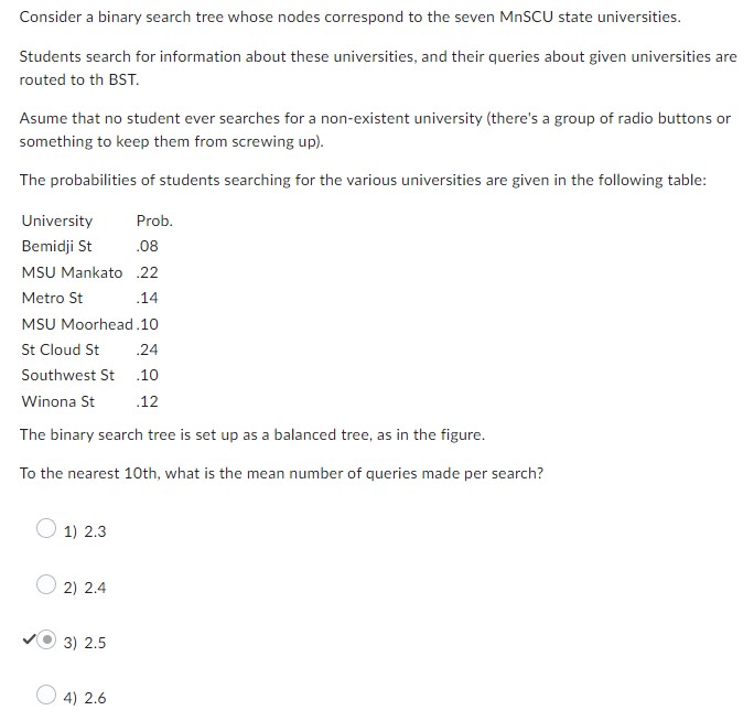 Consider a binary search tree whose nodes