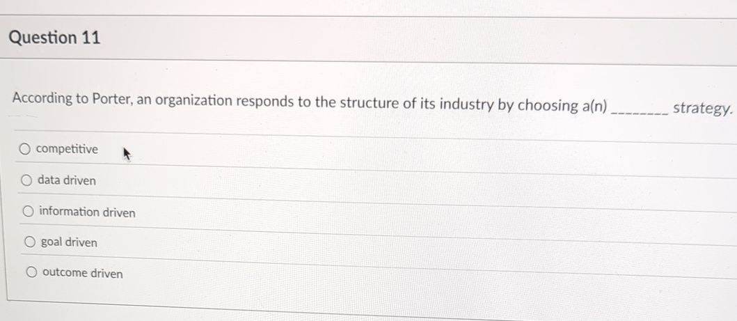 Question 1 1 According to Porter, an organization
