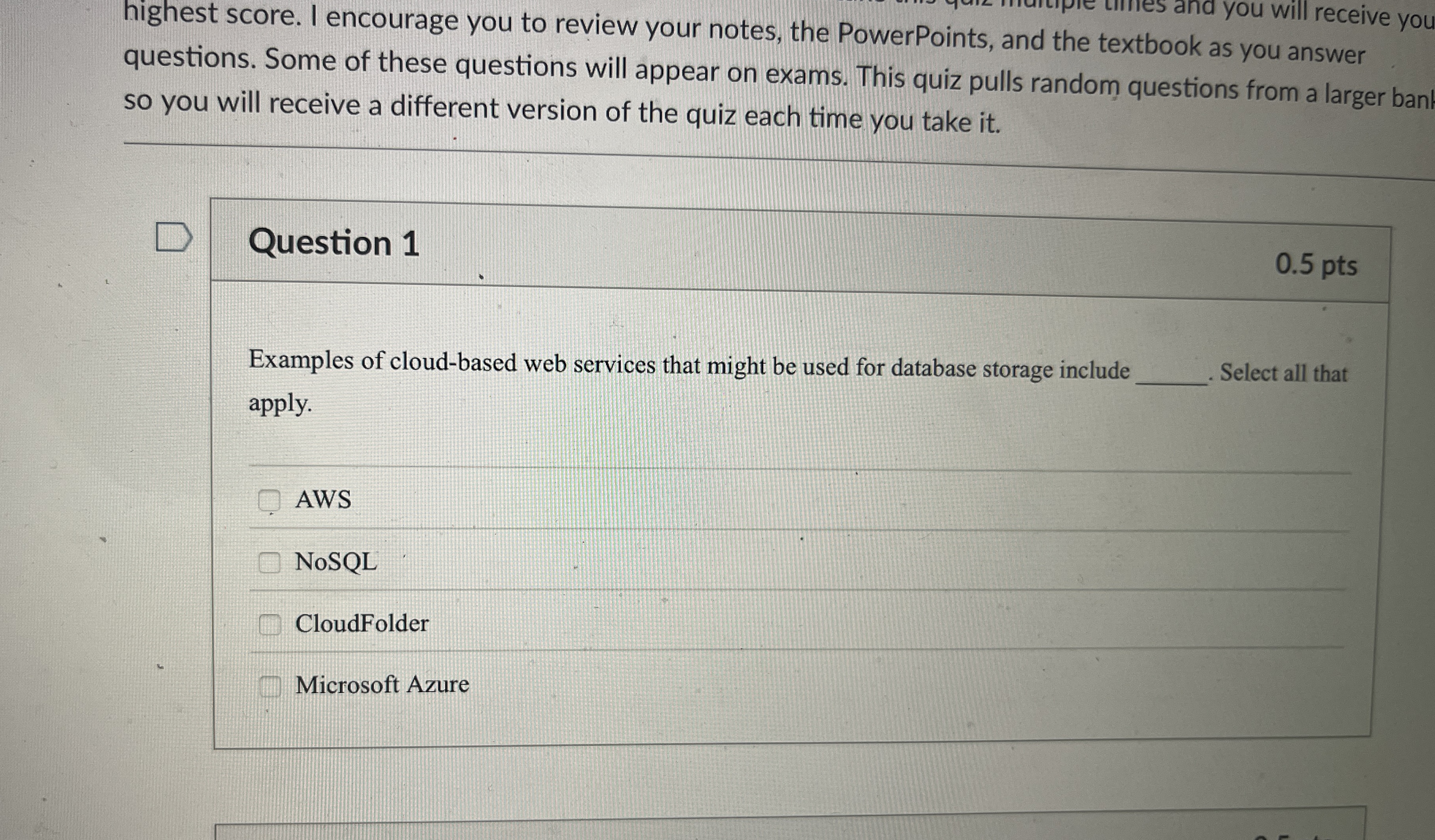 Question 1 Examples of cloud - based web services
