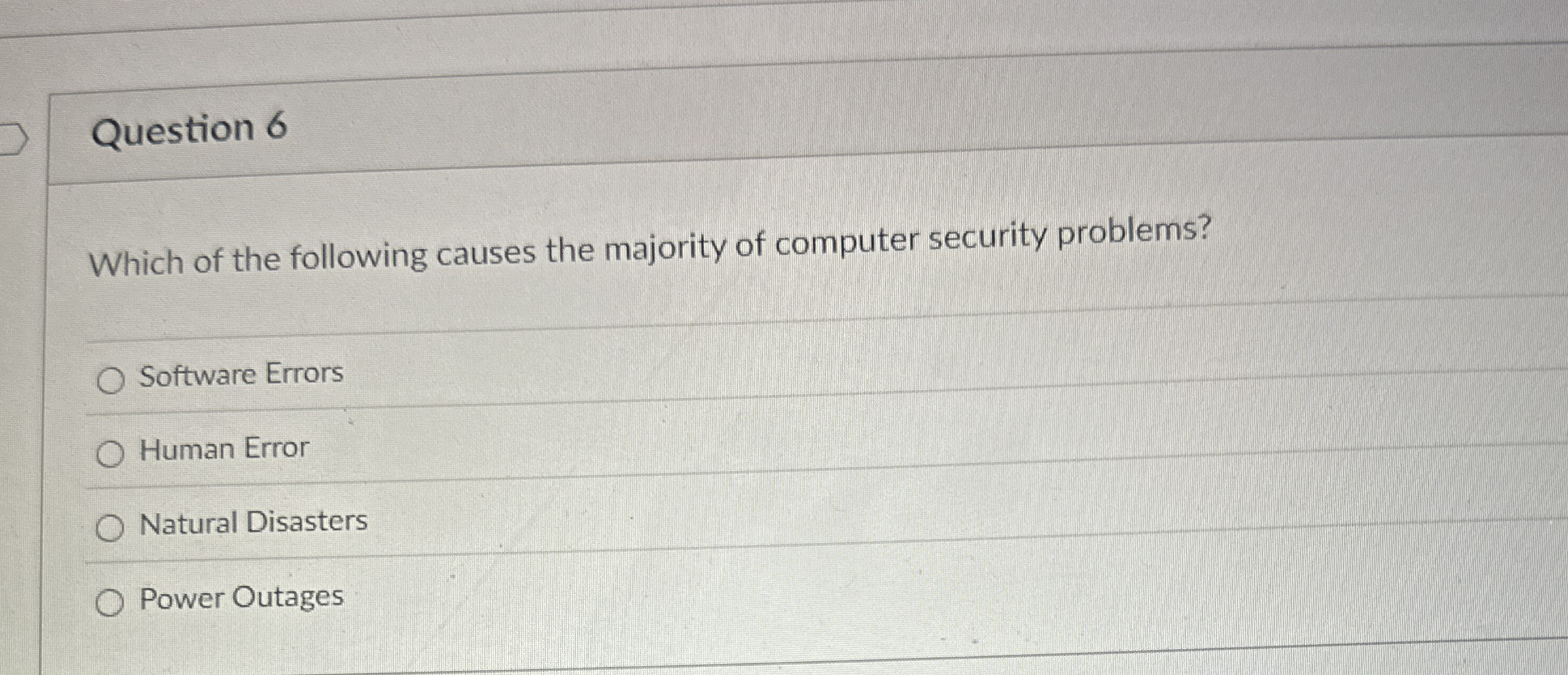 Question 6 Which of the following causes the