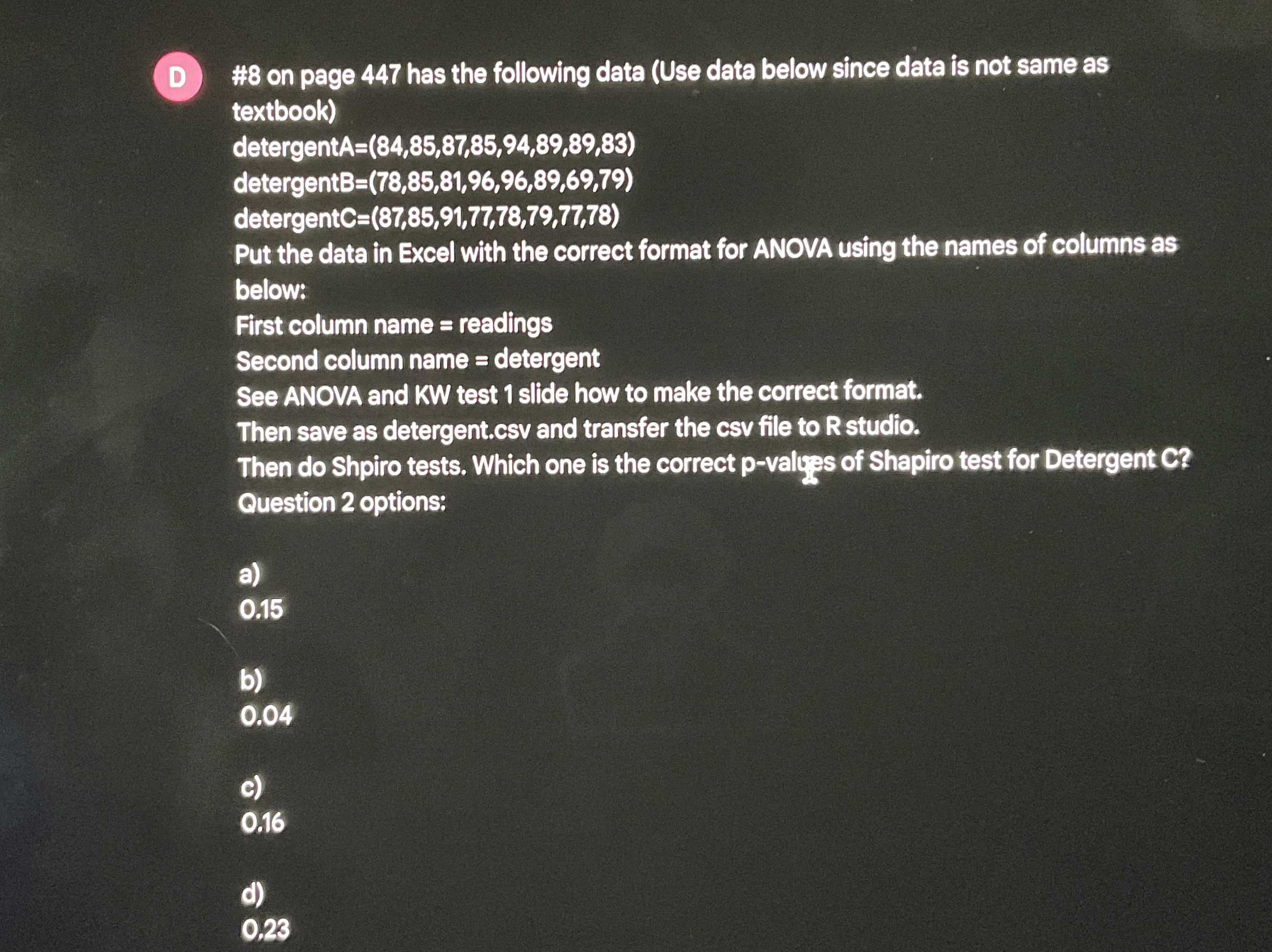 D # 8 on page 4 4 7 has the following data ( Use