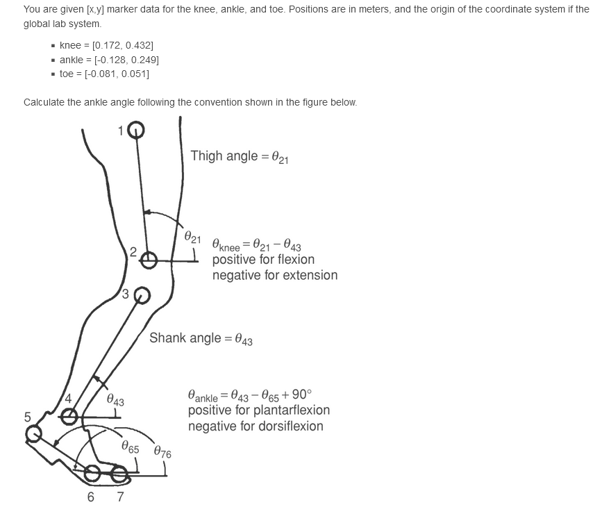 You are given x , y marker data for the knee,