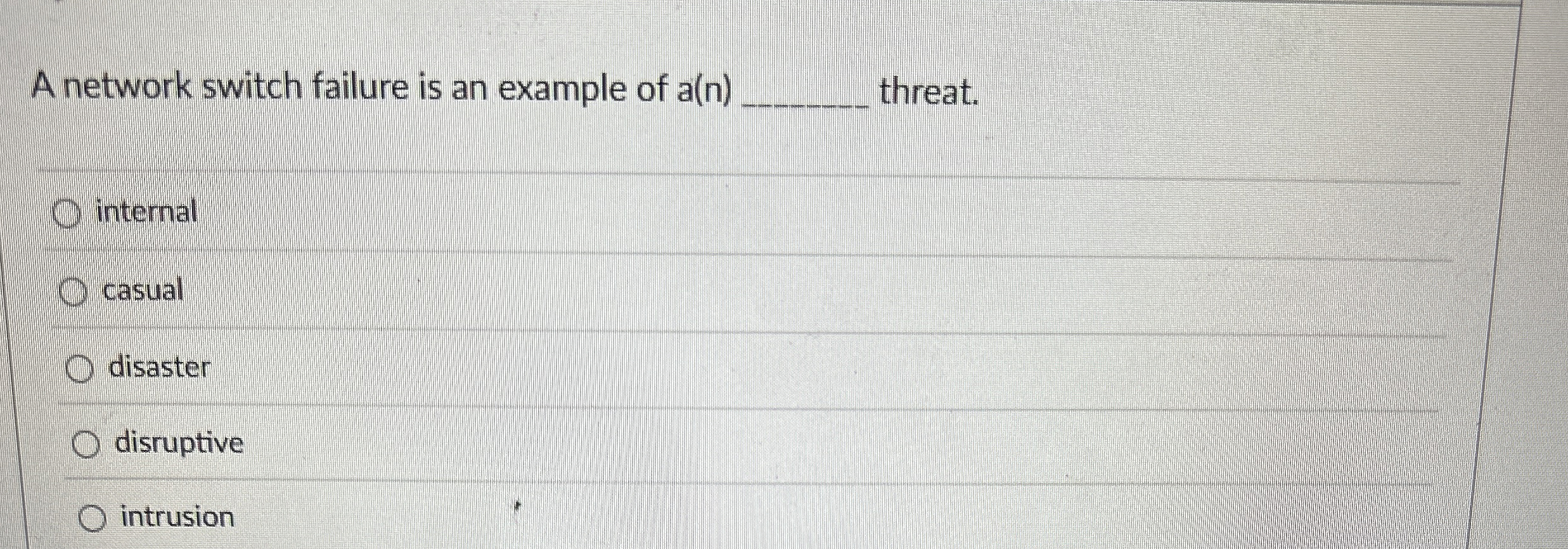 A network switch failure is an example of a ( n )