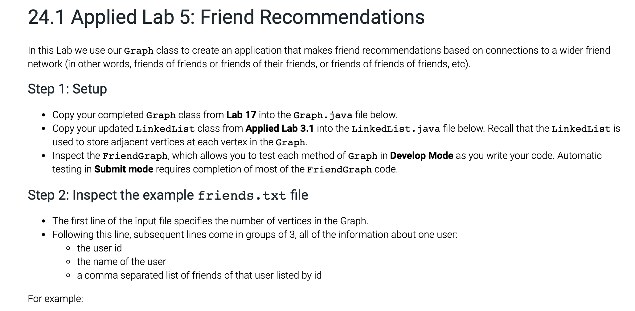 2 4 . 1 Applied Lab 5 : Friend Recommendations In