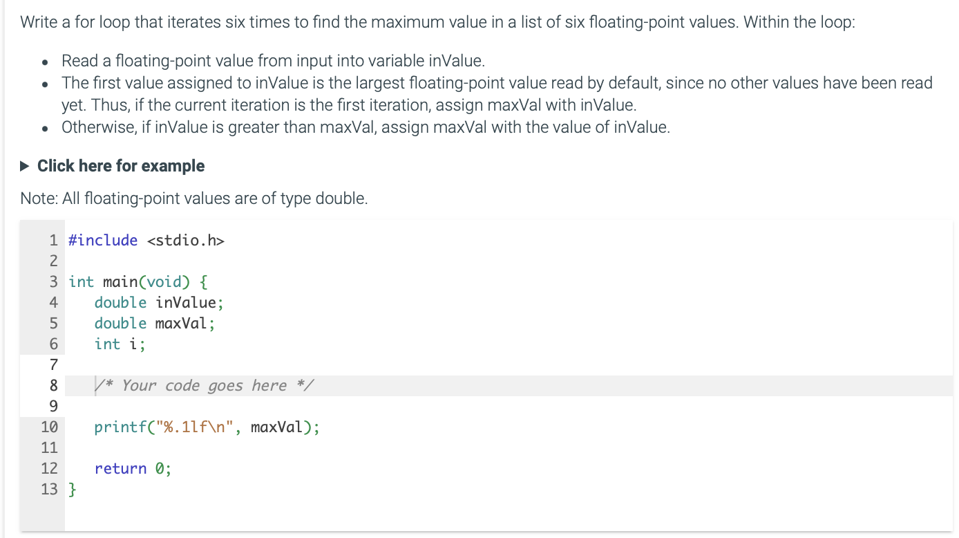 Write a for loop that iterates six times to find