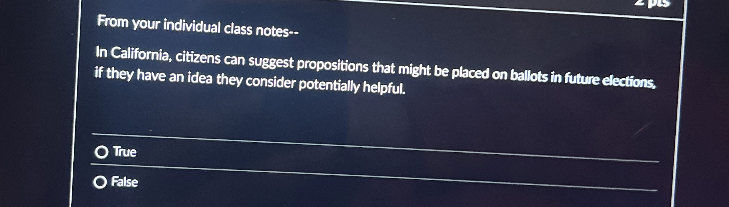 From your individual class notes - - In