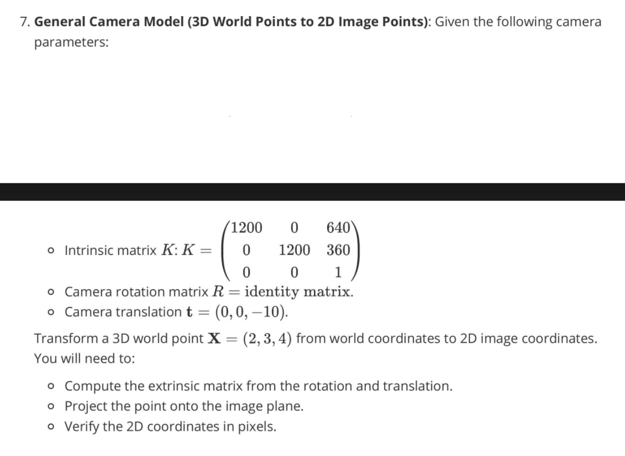 General Camera Model ( 3 D World Points to 2 D