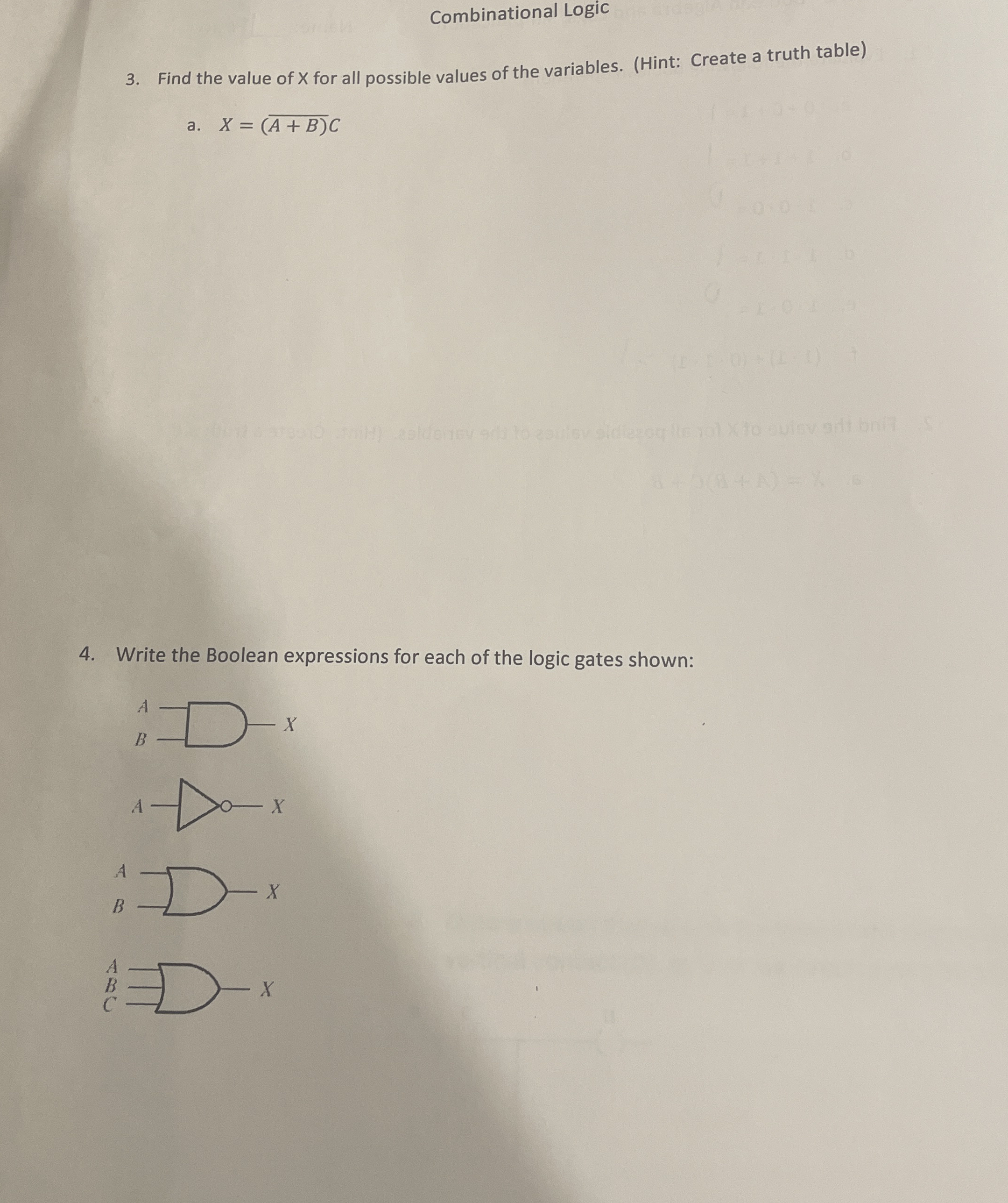 Combinational Logic Find the value of x for all