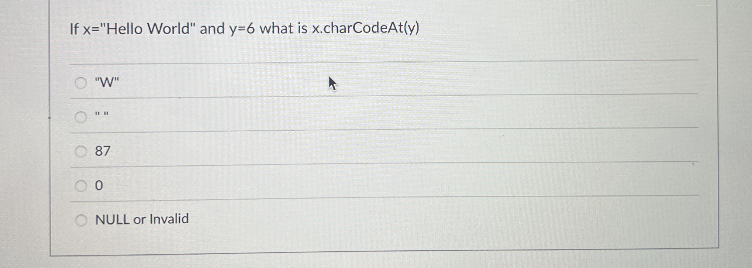 If x = "Hello World" and y = 6 what is x .