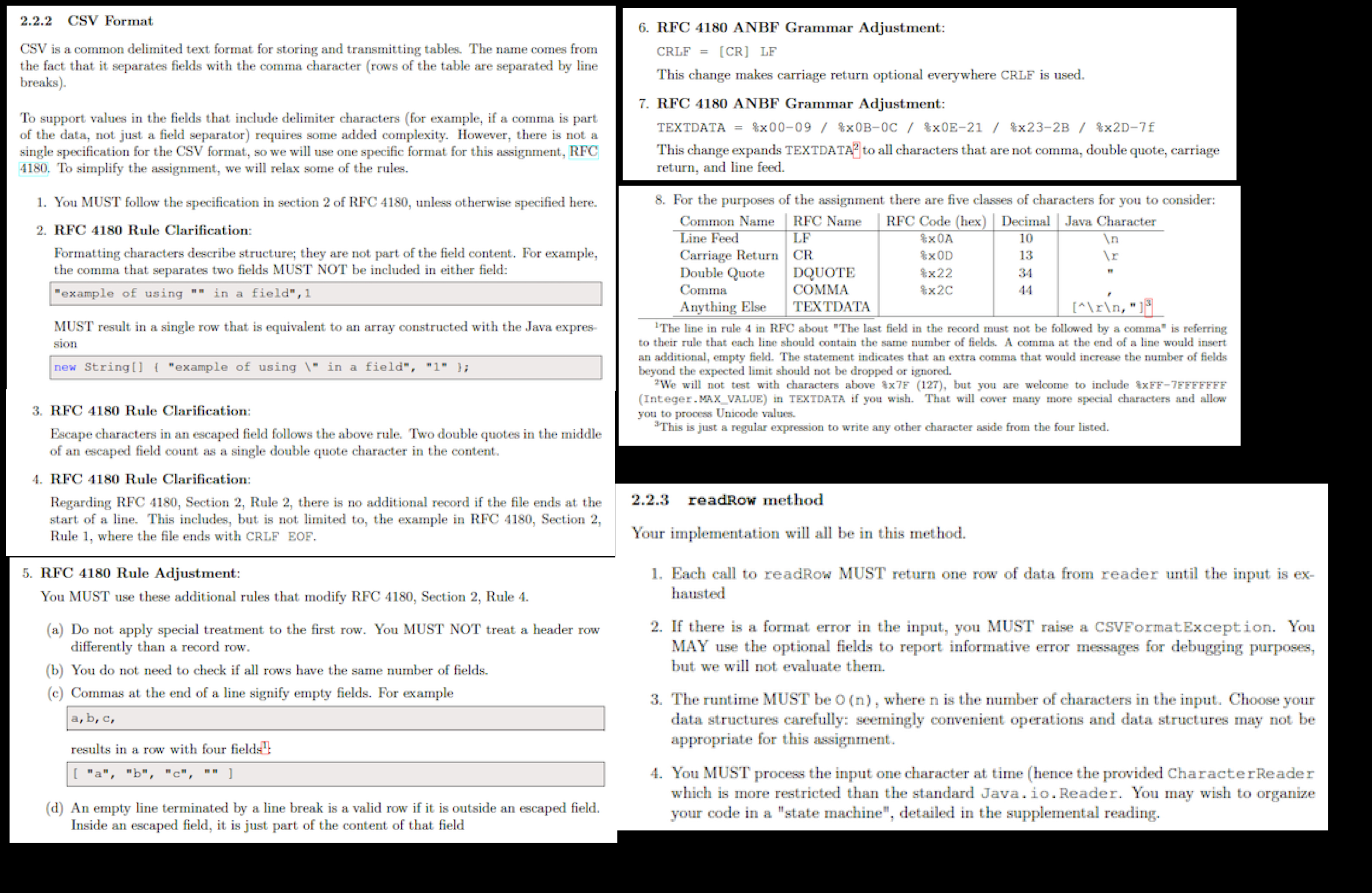 Please write the readRow method based on the
