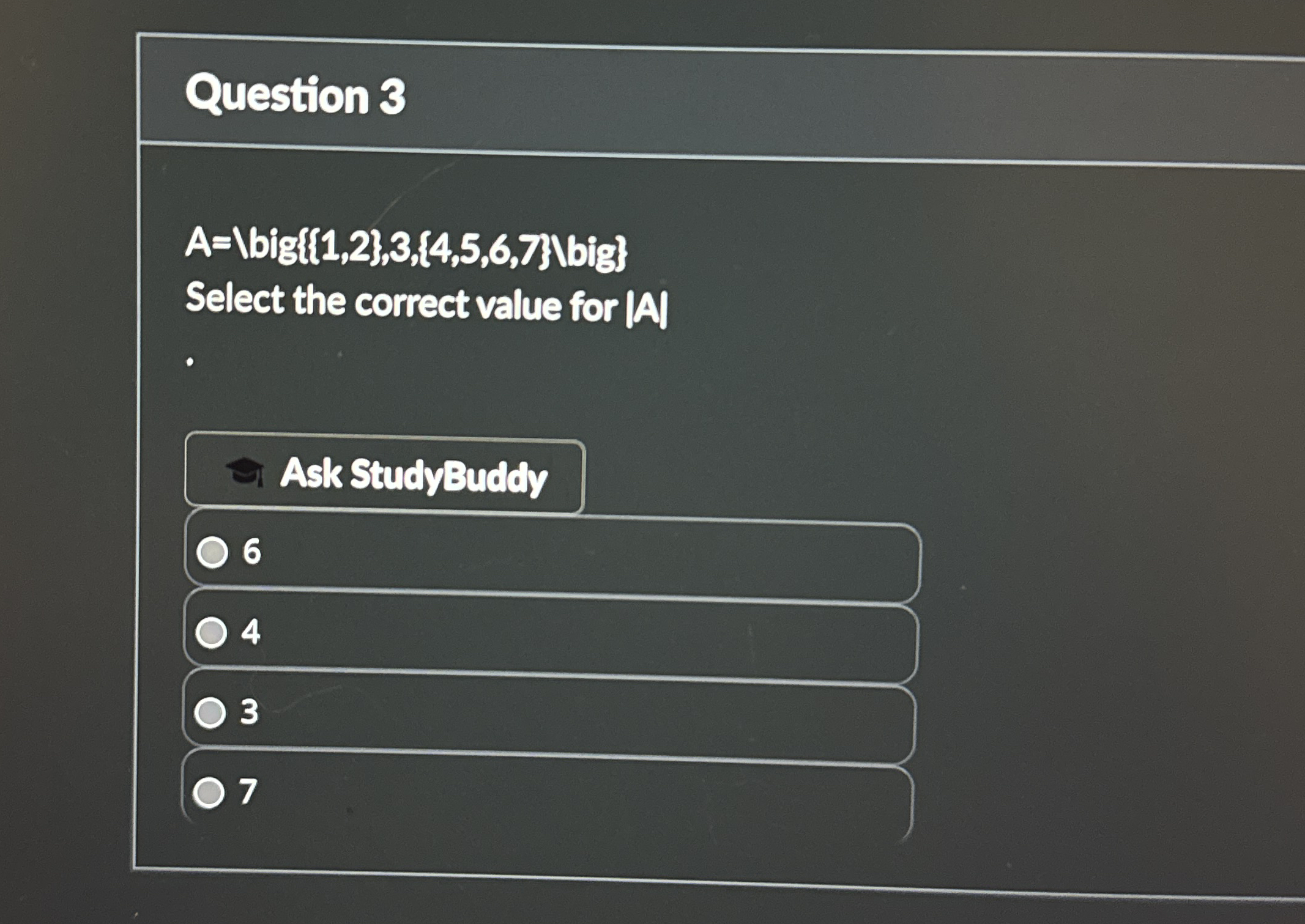 Question 3 A = \ big { 1 , 2 } , 3 , { 4 , 5 , 6