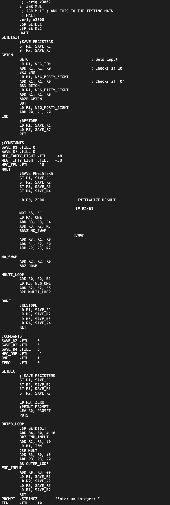 ; ;jSR MULT \ 3 0 0 0 ; JSR MULT ; ADD THIS TO