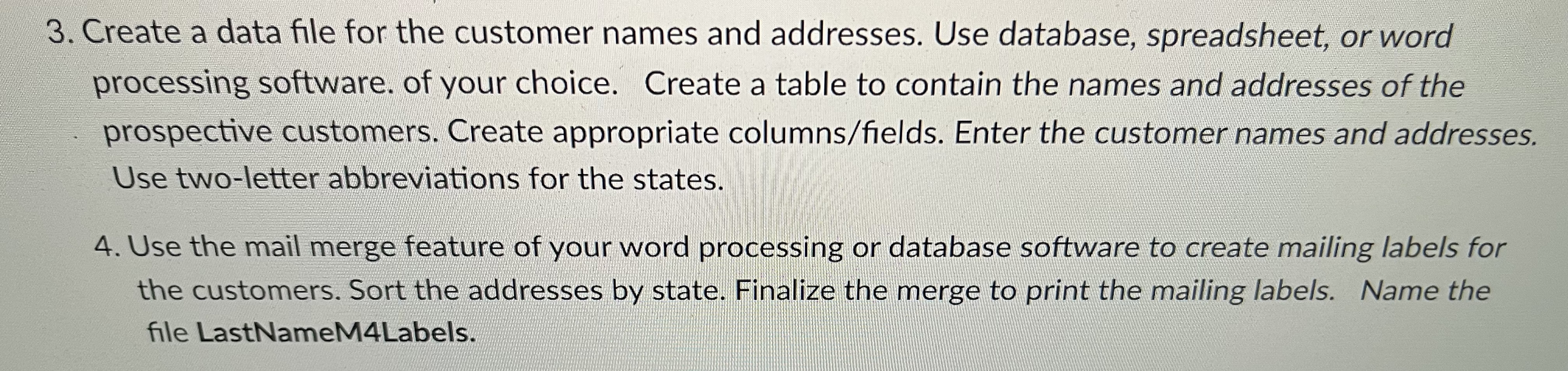 Create a data file for the customer names and