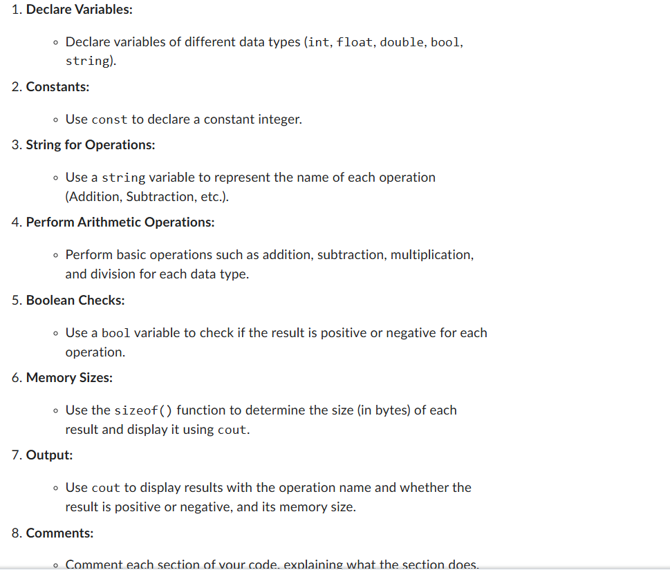 Declare Variables: Declare variables of different