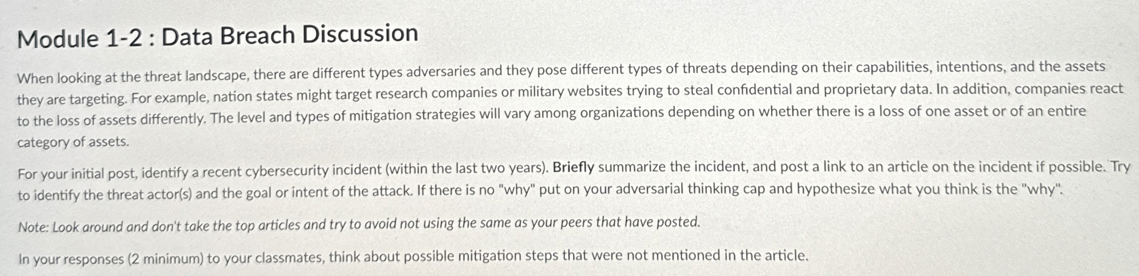 Module 1 - 2 : Data Breach Discussion When