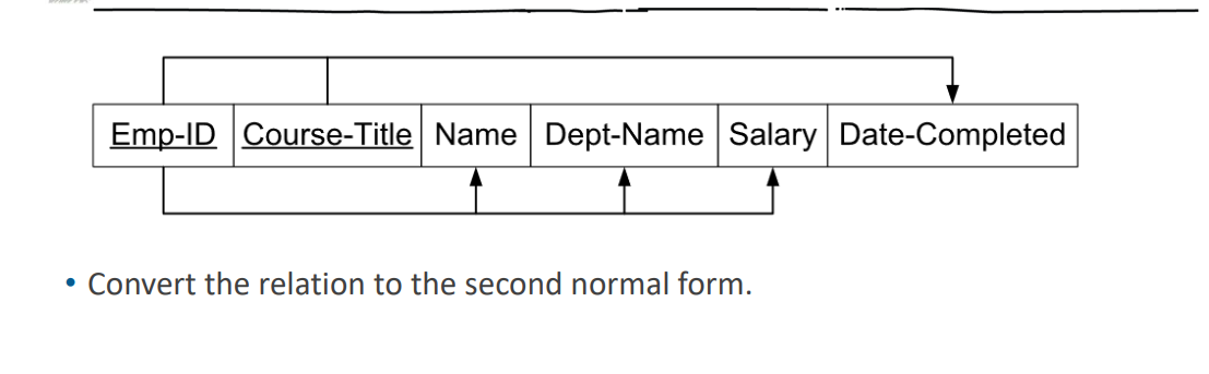 - Convert the relation to the second normal form.
