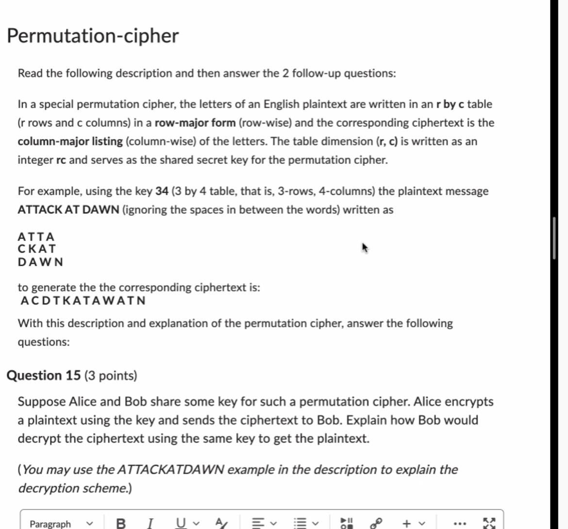 Permutation - cipher Read the following