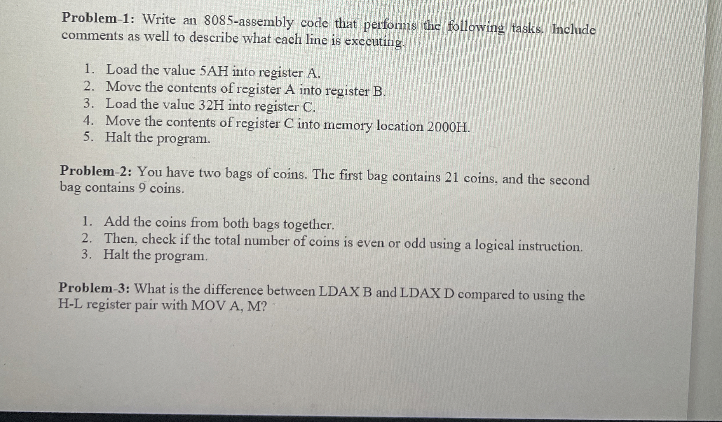 Problem - 1 : Write an 8 0 8 5 - assembly code