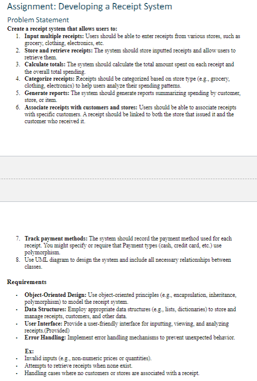 In java please Assignment: Developing a Receipt