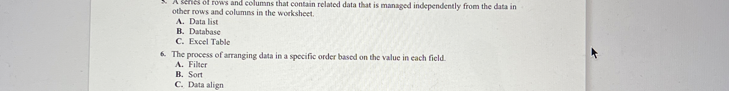 A series of rows and columns that contain related