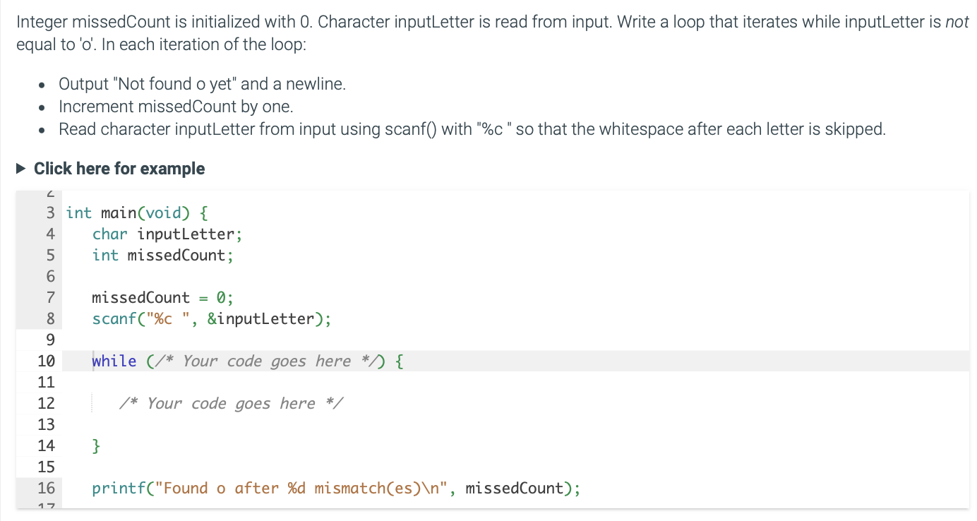 Integer missedCount is initialized with 0 .