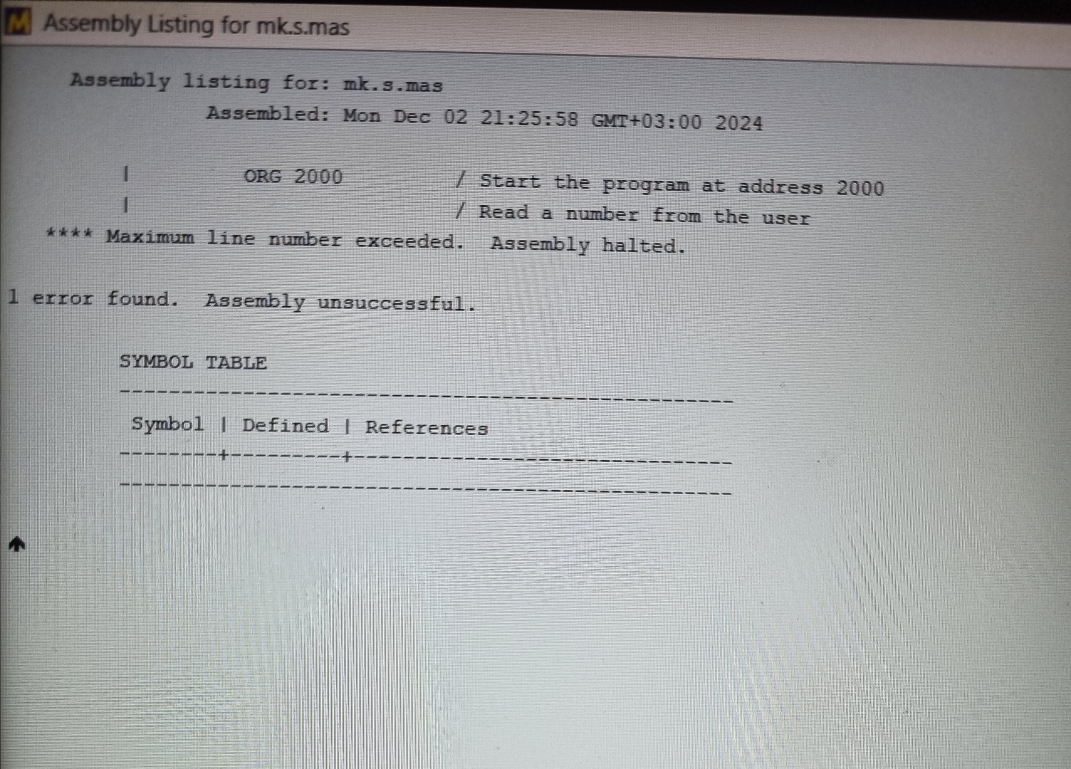 my code is not working in marie editor itss show