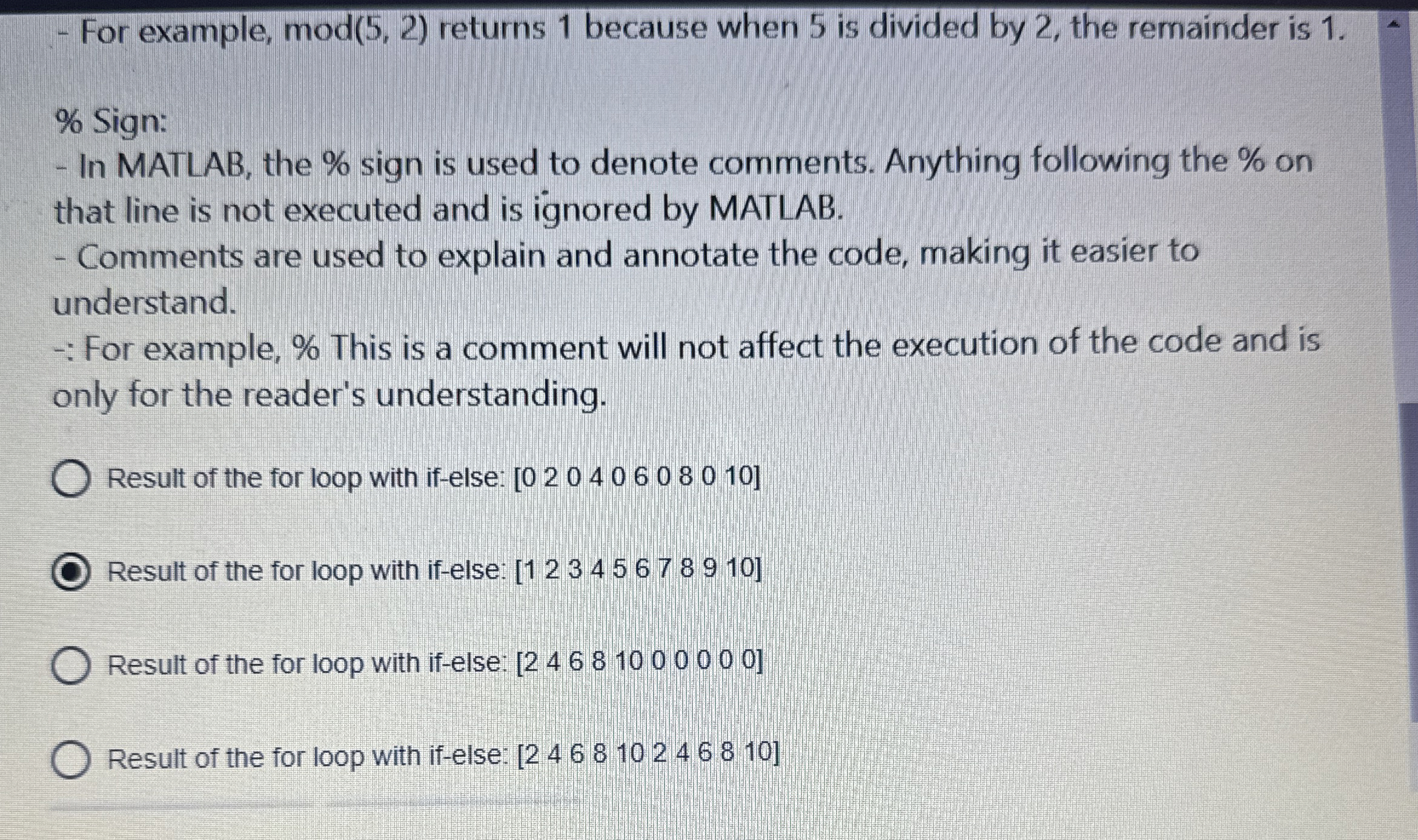 For example, mod ( 5 , 2 ) returns 1 because when